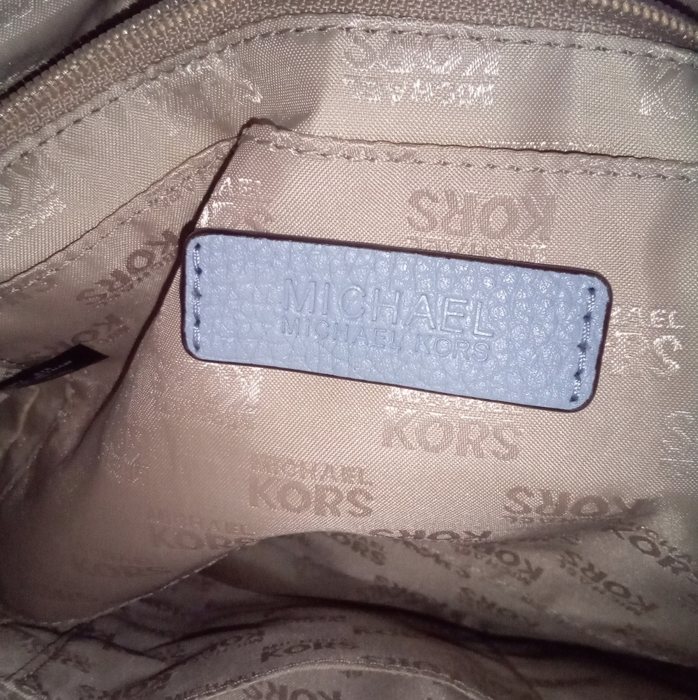 Michael Kors Riley Powder Blue Pebbled Leather Gold Studded Drawstring Backpack - Picture 9 of 12
